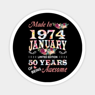 January Flower Made In 1974 50 Years Of Being Awesome Magnet